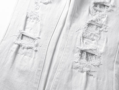 Purple Brand Repair Distressed Flare Jeans White