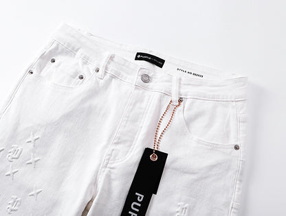 Purple Brand Monogram Star Flare Jeans White