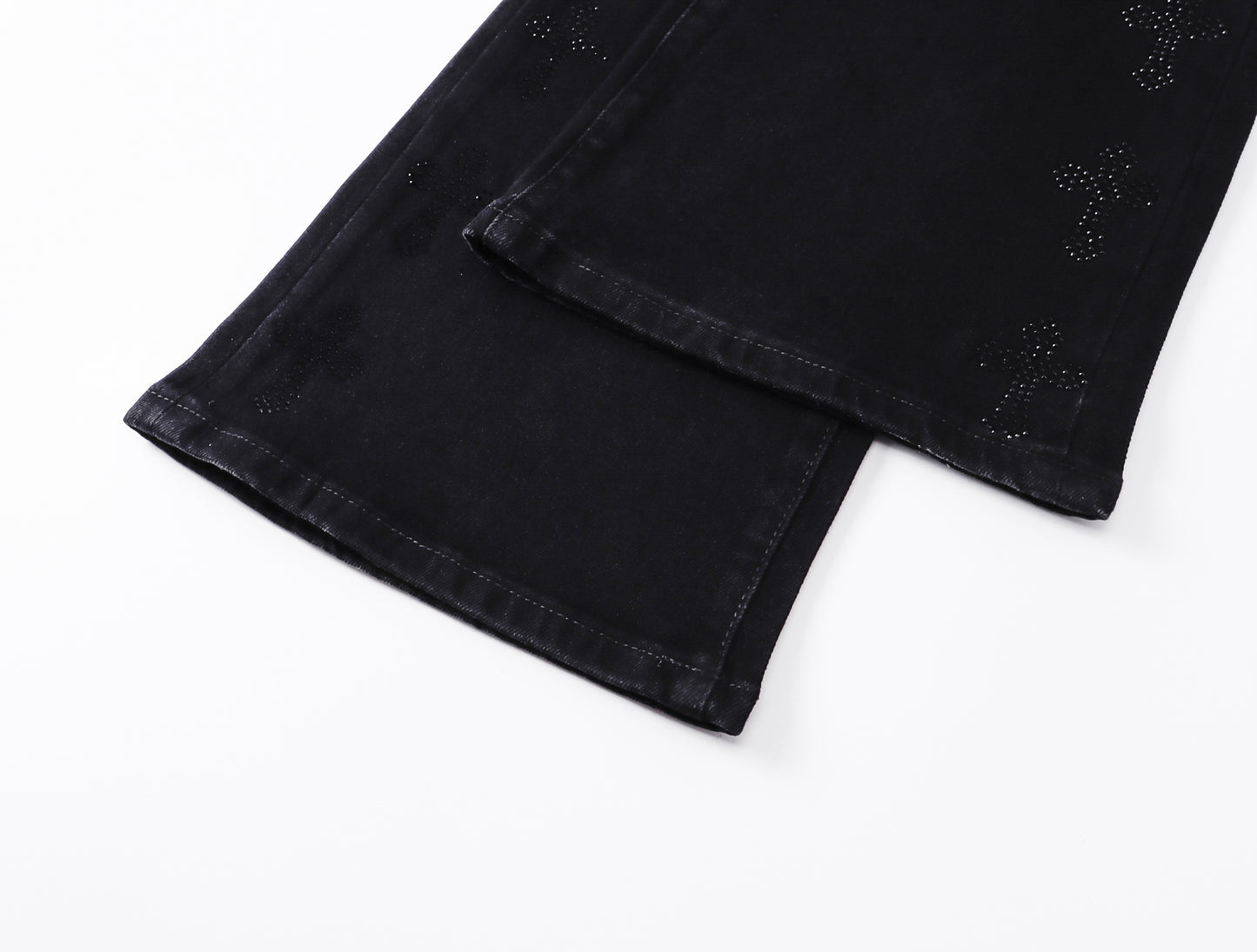 Purple Brand Rhinestone Cross Flare Jeans Black