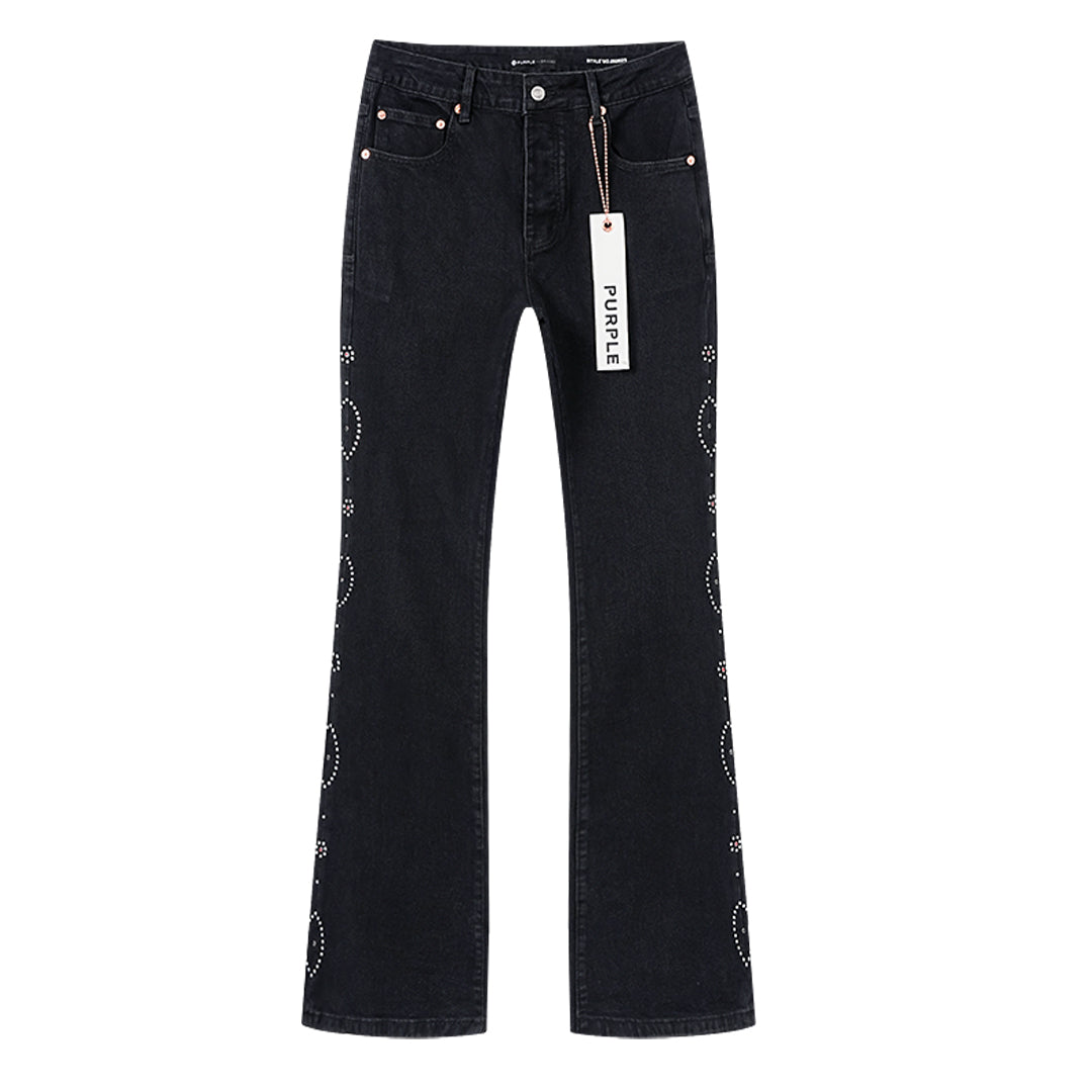 Purple Brand Rhinestone Pattern Flare Jeans Black