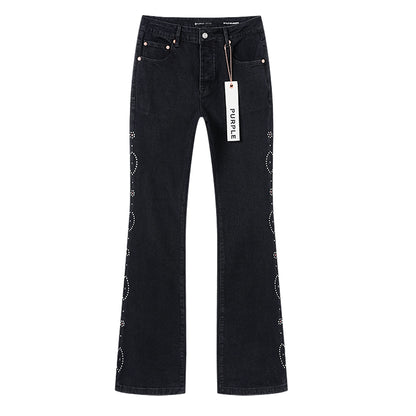 Purple Brand Rhinestone Pattern Flare Jeans Black