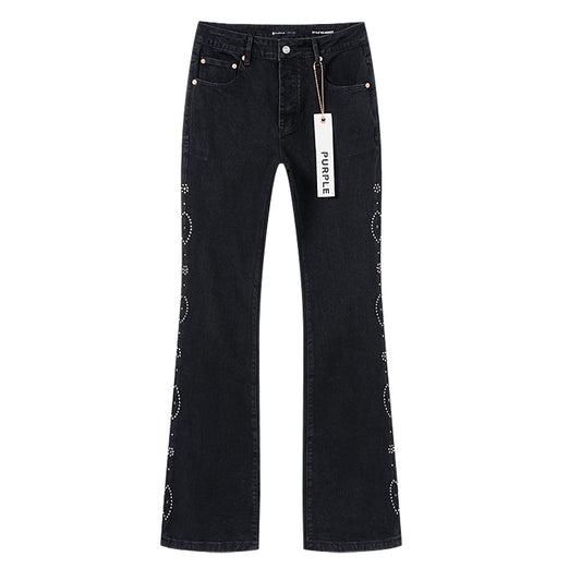 Purple Brand Rhinestone Pattern Flare Jeans Black