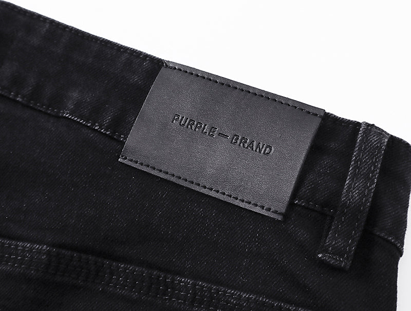 Purple Brand Rhinestone Pattern Flare Jeans Black