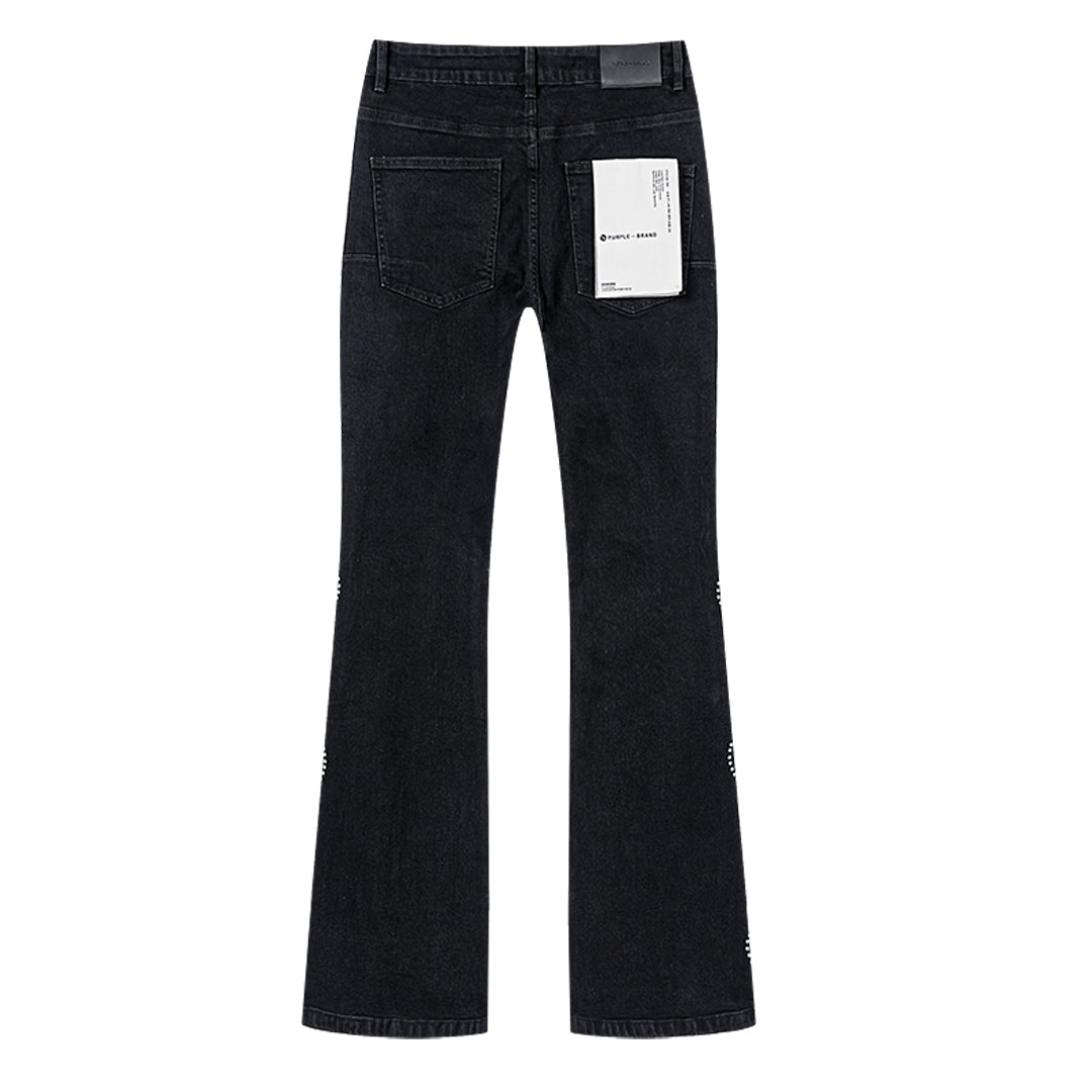 Purple Brand Rhinestone Pattern Flare Jeans Black