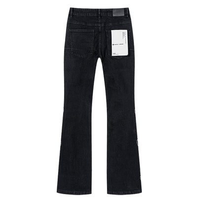 Purple Brand Rhinestone Pattern Flare Jeans Black