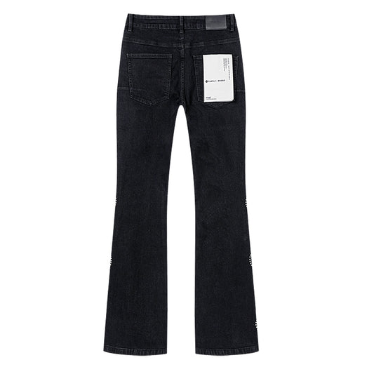 Purple Brand Rhinestone Pattern Flare Jeans Black