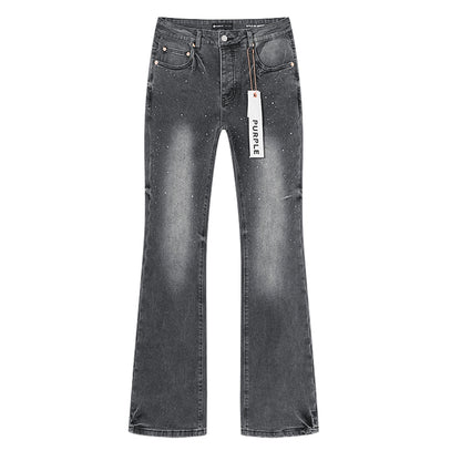 Purple Brand P004 Rhinestone Splatter Flare Jeans Washed Black