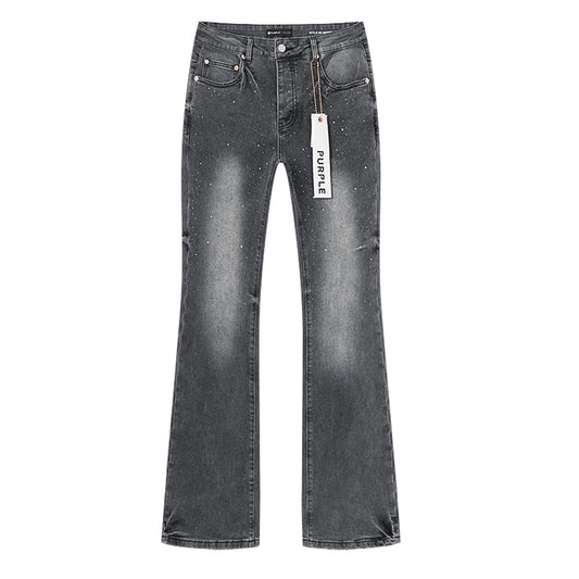 Purple Brand P004 Rhinestone Splatter Flare Jeans Washed Black