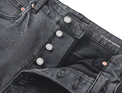 Purple Brand P004 Rhinestone Splatter Flare Jeans Washed Black