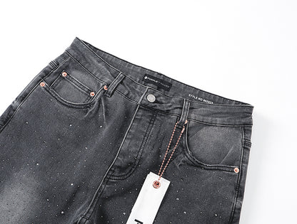 Purple Brand P004 Rhinestone Splatter Flare Jeans Washed Black