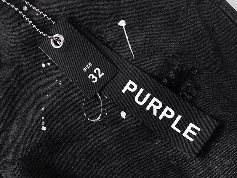 Purple Brand Paint Splatter Ripped Flare Jeans Black