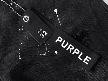 Purple Brand Paint Splatter Ripped Flare Jeans Black