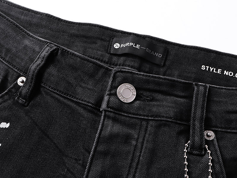 Purple Brand Paint Splatter Ripped Flare Jeans Black