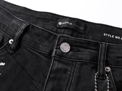 Purple Brand Paint Splatter Ripped Flare Jeans Black