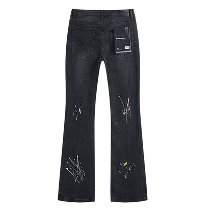 Purple Brand Paint Splatter Ripped Flare Jeans Black