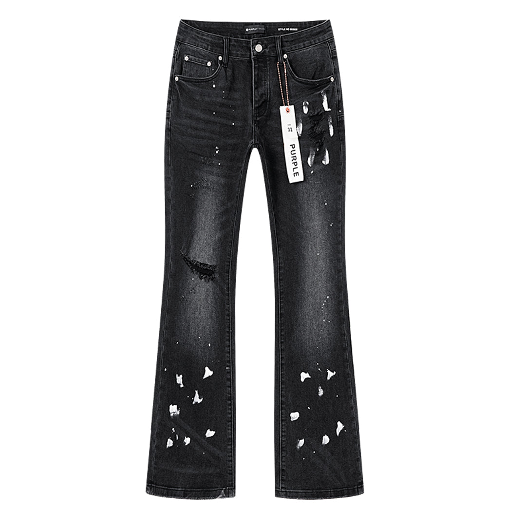 Purple Brand Block Paint Thigh Destructed Flare Jeans Black