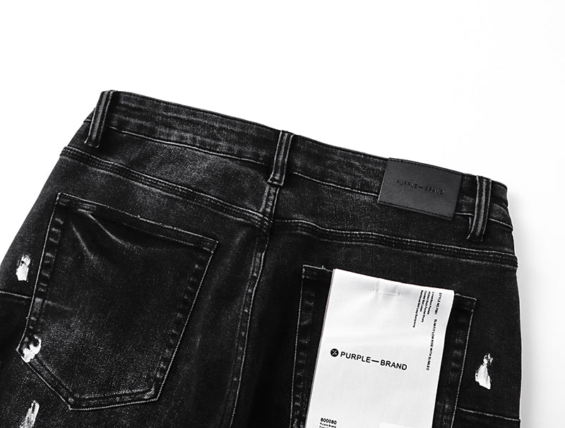 Purple Brand Block Paint Thigh Destructed Flare Jeans Black