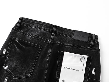 Purple Brand Block Paint Thigh Destructed Flare Jeans Black