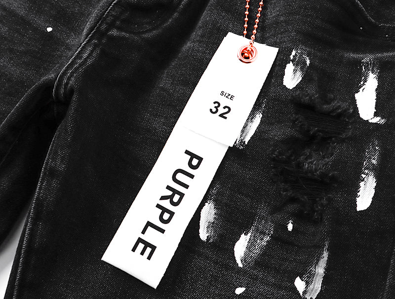 Purple Brand Block Paint Thigh Destructed Flare Jeans Black