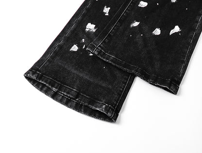 Purple Brand Block Paint Thigh Destructed Flare Jeans Black
