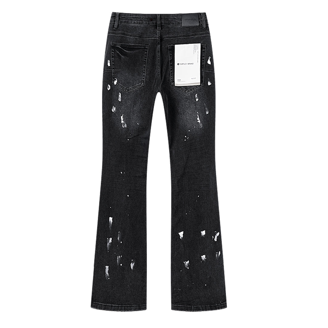 Purple Brand Block Paint Thigh Destructed Flare Jeans Black