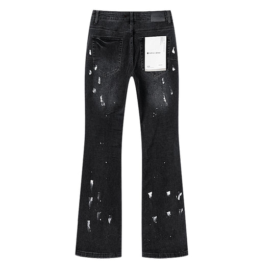 Purple Brand Block Paint Thigh Destructed Flare Jeans Black