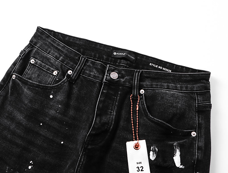 Purple Brand Block Paint Thigh Destructed Flare Jeans Black