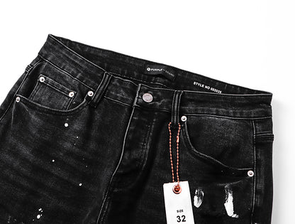 Purple Brand Block Paint Thigh Destructed Flare Jeans Black