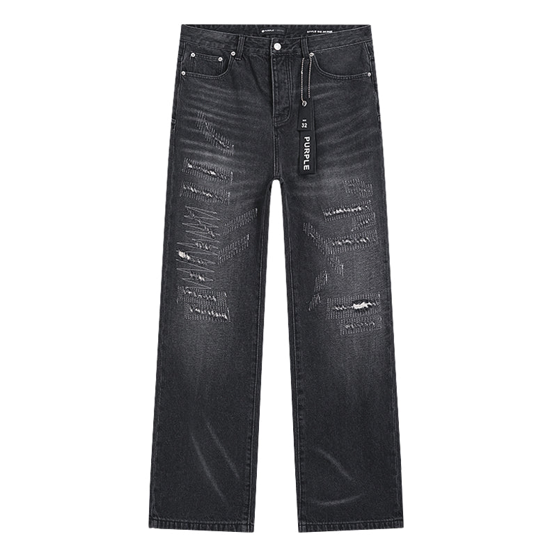 Purple Brand Distressed Baggy Straight Jeans Faded Black
