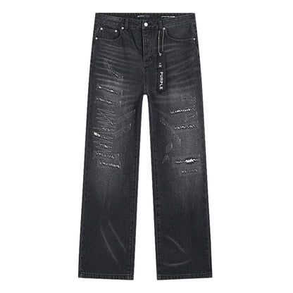 Purple Brand Distressed Baggy Straight Jeans Faded Black
