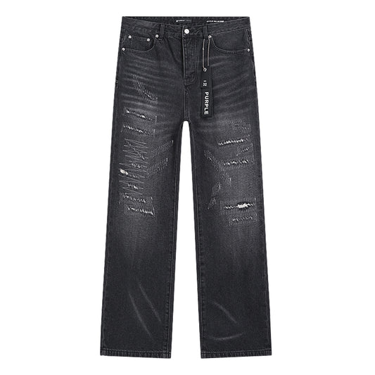Purple Brand Distressed Baggy Straight Jeans Faded Black