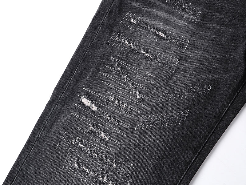 Purple Brand Distressed Baggy Straight Jeans Faded Black