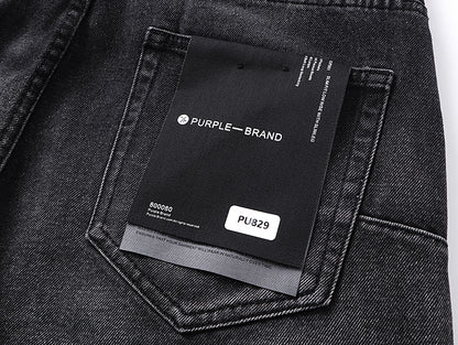 Purple Brand Distressed Baggy Straight Jeans Faded Black