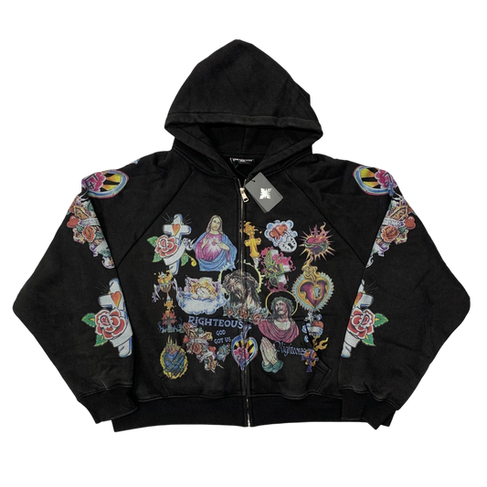 We Are Righteous Hoodie Black "Risen King" Cropped Zip-Up