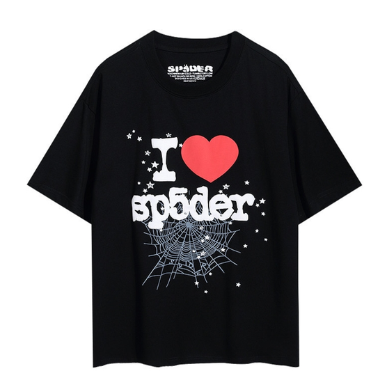 Men’s Black Spider Themed Cotton T shirt Trendy Y2K Street Style