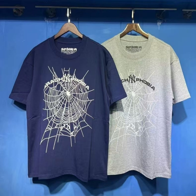 Spider Dark Gray Vintage Spider Web Graphic T-Shirt, Street Fashion, Stylish and Versatile