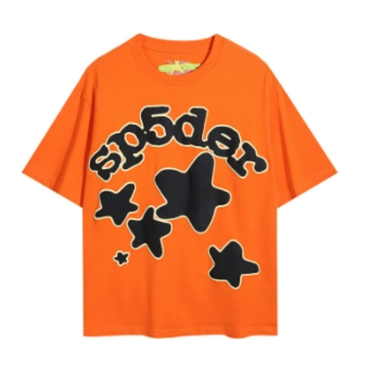 Sp5der Men’s Cotton T-Shirt Featuring Star and Spider Graphics