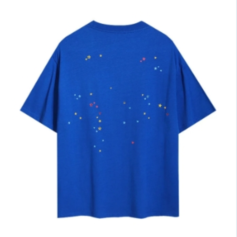 Men’s Blue Spider Graphic Cotton T-Shirt, Soft Streetwear Style Top