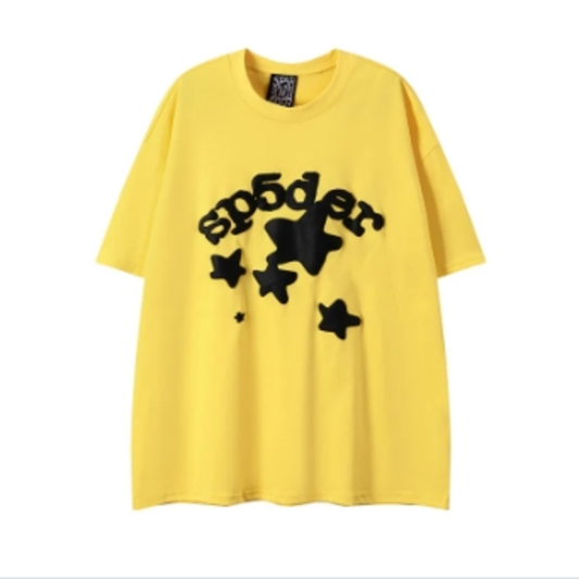 Sp5der Men’s Cotton T shirt with Spider Artwork and Star Motifs for Extra Detail