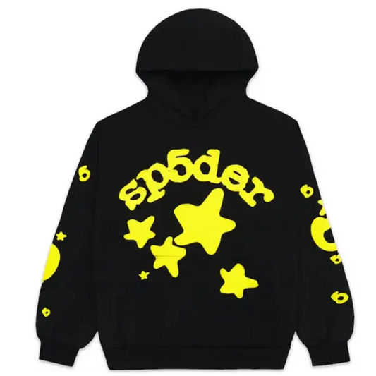 Sp5der Beluga Hoodie Onyx/Yellow | Unisex Y2K Graphic Oversized Sweatshirt