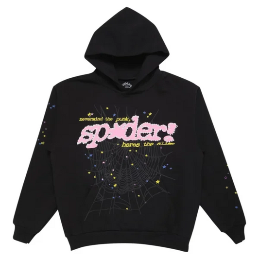 SP5DER graphic-print "Black" Hoodie | Black | Unisex Y2K Oversized Pullover, 100% Cotton Fleece
