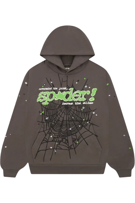 Sp5der Punk V2 Hoodie Slate Grey | Unisex Y2K Oversized Graphic Sweatshirt