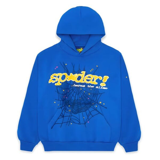 Sp5der Hoodie – Cobalt Blue, Breathable & Anti-Pill, Oversized Drop-Shoulder Pullover