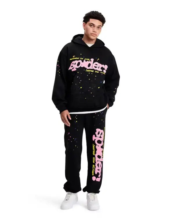 SP5DER graphic-print "Black" Hoodie | Black | Unisex Y2K Oversized Pullover, 100% Cotton Fleece
