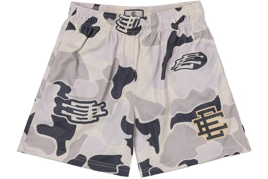 Mens EE Baggy Basketball Shorts – Eric Emanuel Black Mesh Shorts with Camo & Graphics