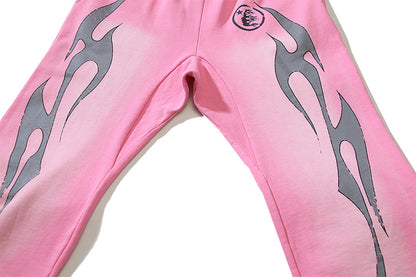 Hellstar Tribal Flame Graphic Print Sweatpants Pink