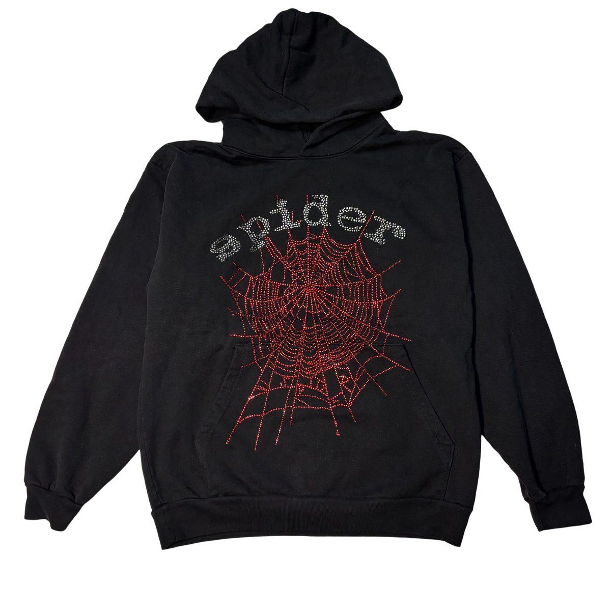 Sp5der OG Rhinestone Logo Hoodie 'Black White'