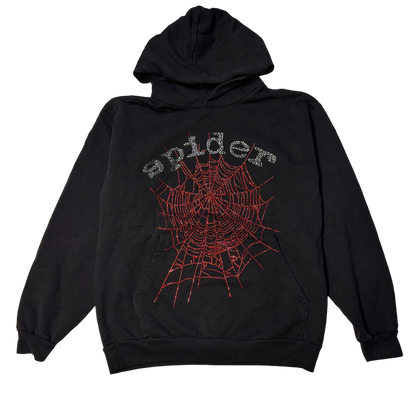 Sp5der OG Rhinestone Logo Hoodie 'Black White'