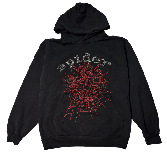 Sp5der OG Rhinestone Logo Hoodie 'Black White'
