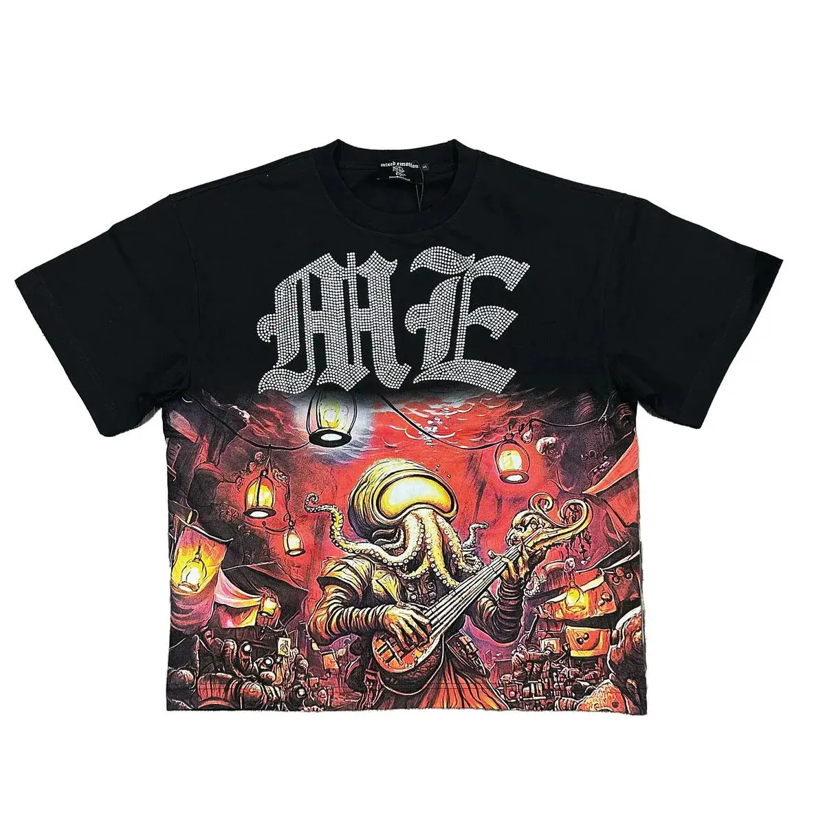 Mixed Emotions Octopus Rhinestone Graphic T-shirt Black
